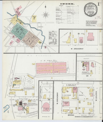Sanborn Fire Insurance Map from Jackson, Jackson County, Ohio (1892), Sheet #0001 - Historic Sanborn Fire Insurance Map Print, vintage old map wall art, antique decor, genealogy gift, Ohio Ohio map