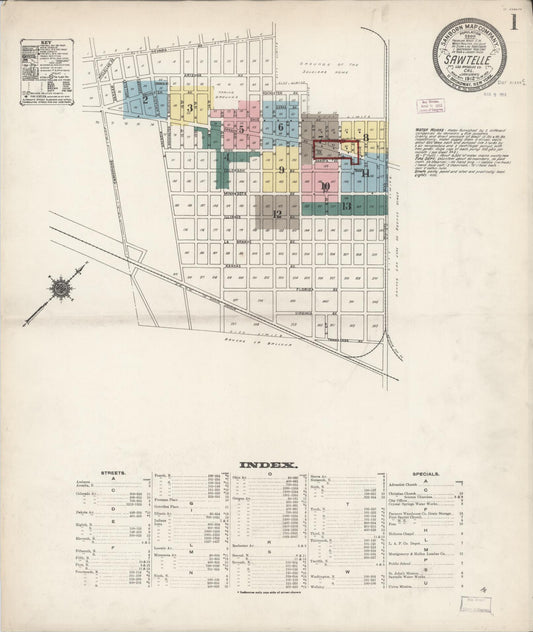 Sanborn Fire Insurance Map from Sawtelle, Los Angeles County, California (1912), Sheet #0001 - Complete Map Set gallery image, historic Sanborn map, vintage wall art, California California