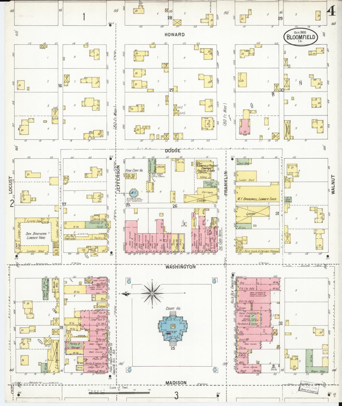 Sanborn Fire Insurance Map from Bloomfield, Davis County, Iowa (1900), Sheet #0004 - Historic Sanborn Fire Insurance Map Print