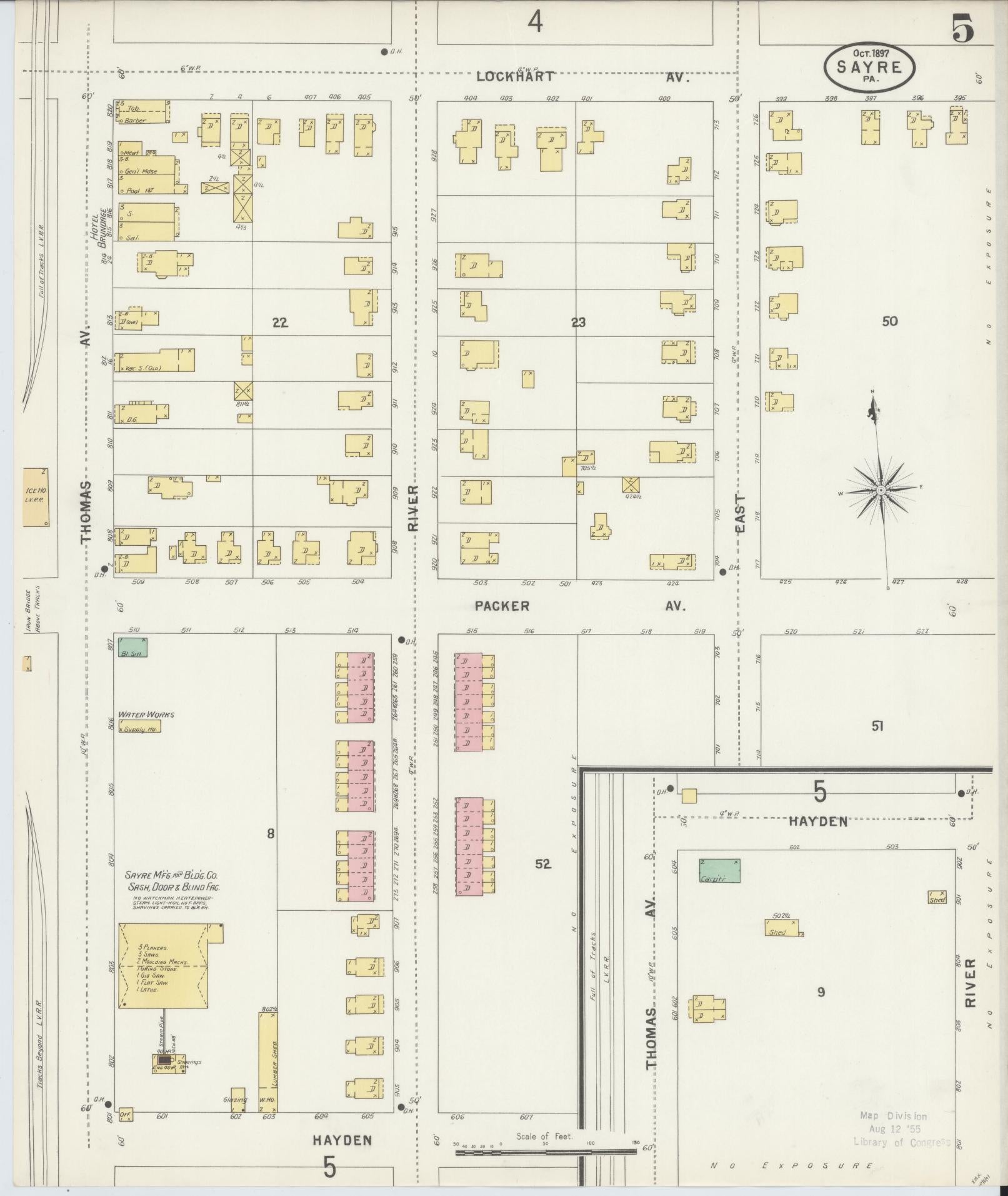 Sanborn Fire Insurance Map from Sayre, Bradford County, Pennsylvania (1897), Sheet #0005 - Complete Map Set gallery image, historic Sanborn map, vintage wall art, Pennsylvania Pennsylvania