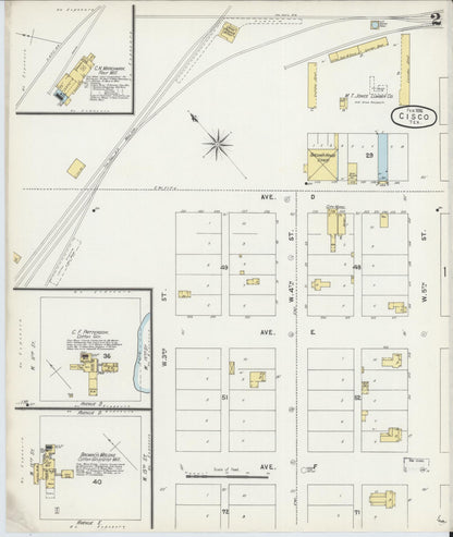 Sanborn Fire Insurance Map from Cisco, Eastland County, Texas (1896), Sheet #0002 - Complete Map Set gallery image, historic Sanborn map, vintage wall art, Texas Texas