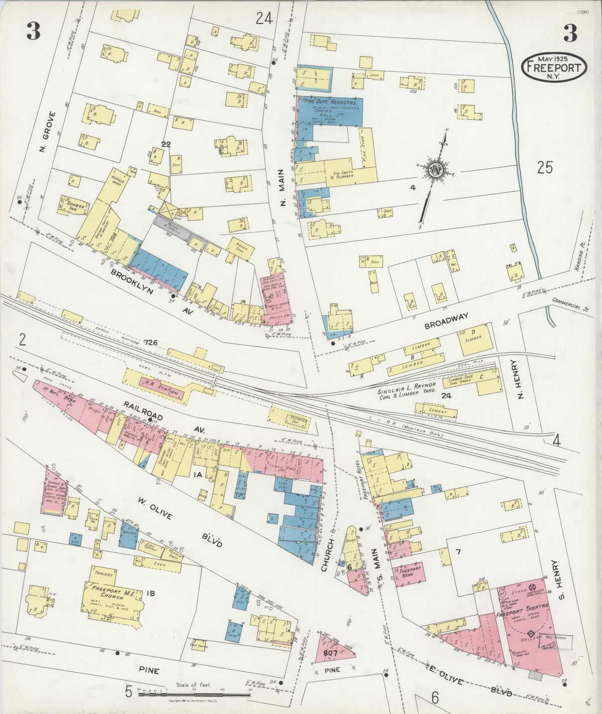 Sanborn Fire Insurance Map from Freeport, Nassau County, New York (1925), Sheet #0003 - Complete Map Set gallery image, historic Sanborn map, vintage wall art, New York New York