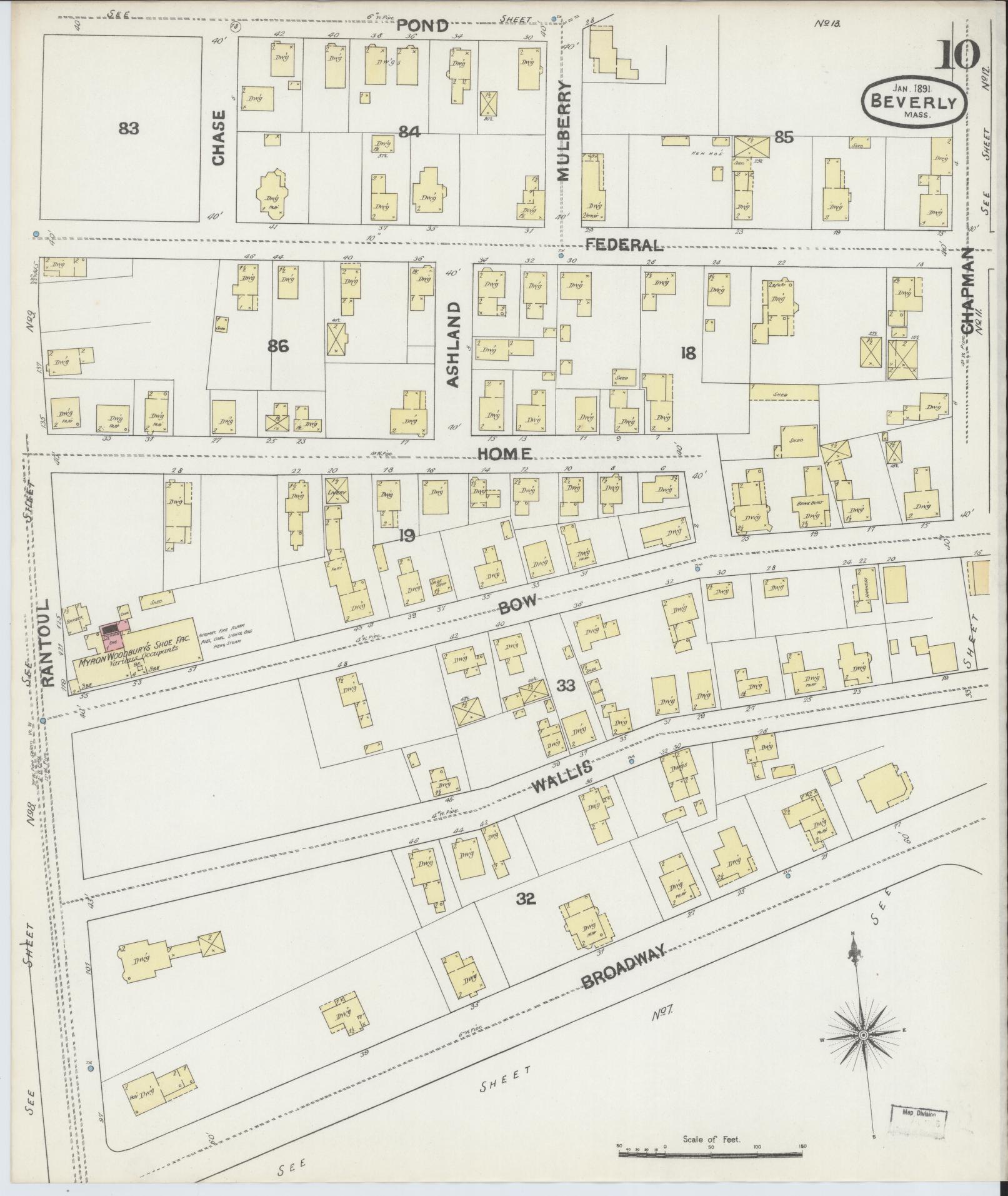 Sanborn Fire Insurance Map from Beverly, Essex County, Massachusetts (1891), Sheet #0010 - Historic Sanborn Fire Insurance Map Print, vintage old map wall art, antique decor, genealogy gift, Massachusetts Massachusetts map