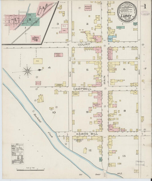Sanborn Fire Insurance Map from Luray, Page County, Virginia (1886), Sheet #0001 - Historic Sanborn Fire Insurance Map Print, vintage old map wall art, antique decor, genealogy gift, Virginia Virginia map