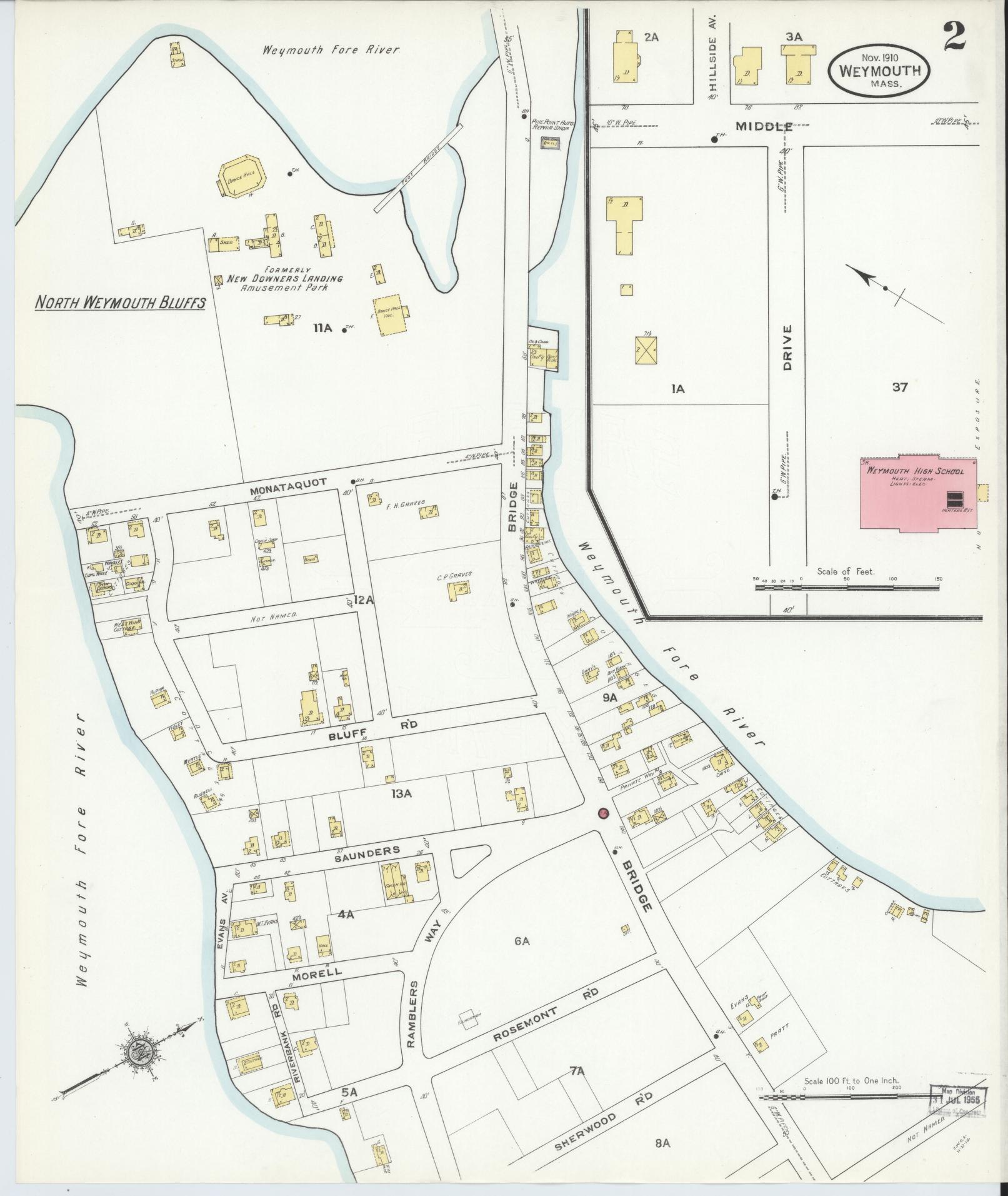 Sanborn Fire Insurance Map from Weymouth, Norfolk County, Massachusetts (1910), Sheet #0002 - Historic Sanborn Fire Insurance Map Print, vintage old map wall art, antique decor, genealogy gift, Massachusetts Massachusetts map
