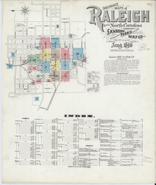Sanborn Fire Insurance Map from Raleigh, Wake County, North Carolina. (1896) – Historic Sanborn Fire Insurance Map Print