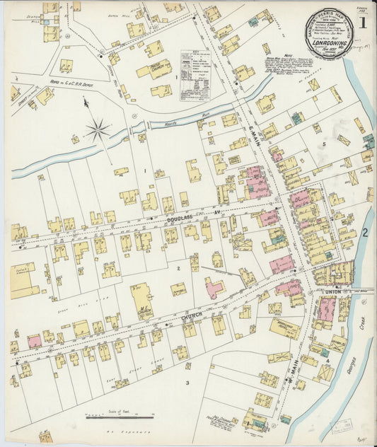 Sanborn Fire Insurance Map from Lonaconing, Allegany County, Maryland (1897), Sheet #0001 - Historic Sanborn Fire Insurance Map Print, vintage old map wall art, antique decor, genealogy gift, Maryland Maryland map