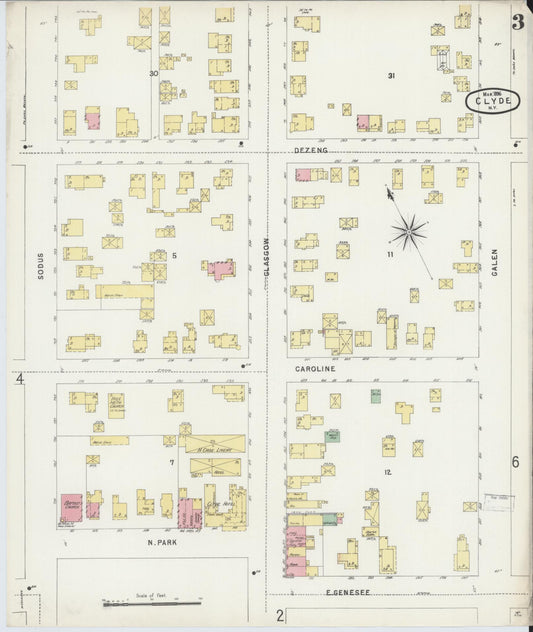 Sanborn Fire Insurance Map from Clyde, Wayne County, New York (1896), Sheet #0003 - Historic Sanborn Fire Insurance Map Print, vintage old map wall art, antique decor, genealogy gift, New York New York map