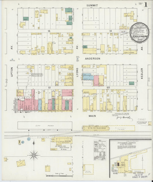 Sanborn Fire Insurance Map from Schulenburg, Fayette County, Texas (1894), Sheet #0001 - Complete Map Set gallery image, historic Sanborn map, vintage wall art, Texas Texas