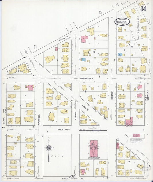 Sanborn Fire Insurance Map from Freeport, Stephenson County, Illinois (1918), Sheet #0014 - Historic Sanborn Fire Insurance Map Print, vintage old map wall art, antique decor, genealogy gift, Illinois Illinois map