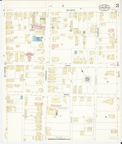 Sanborn Fire Insurance Map from Smyrna, Kent County, Delaware (1908), Sheet #0003 - Complete Map Set gallery image, historic Sanborn map, vintage wall art, Delaware Delaware