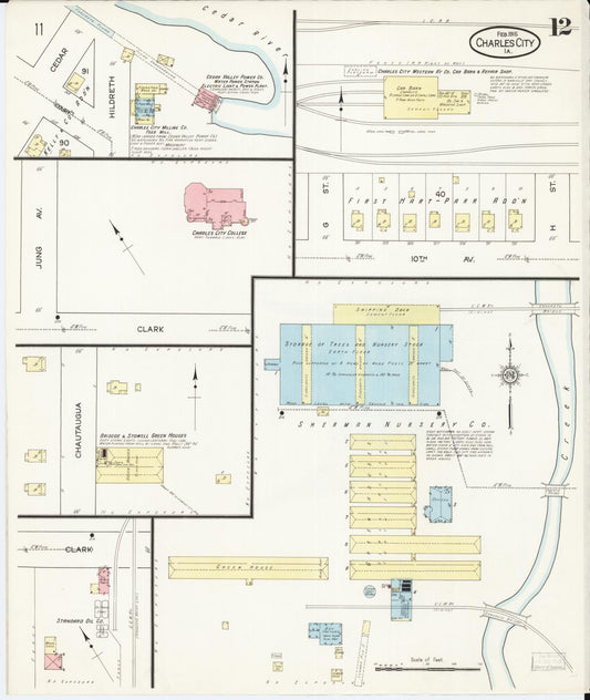 Sanborn Fire Insurance Map from Charles City, Floyd County, Iowa (1915), Sheet #0012 - Historic Sanborn Fire Insurance Map Print, vintage old map wall art