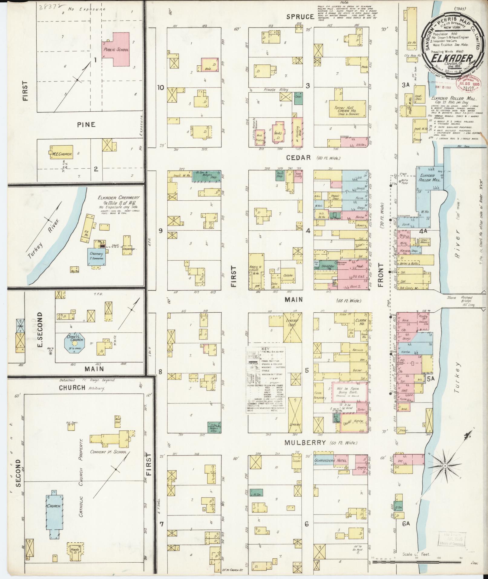 Sanborn Fire Insurance Map from Elkader, Clayton County, Iowa (1895), Sheet #0001 - Historic Sanborn Fire Insurance Map Print, vintage old map wall art