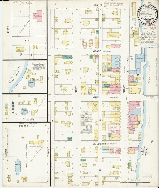 Sanborn Fire Insurance Map from Elkader, Clayton County, Iowa (1895), Sheet #0001 - Historic Sanborn Fire Insurance Map Print, vintage old map wall art