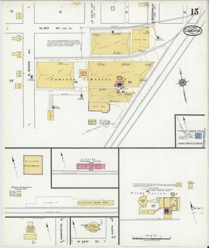Sanborn Fire Insurance Map from Cameron, Milam County, Texas (1920), Sheet #0015 - Historic Sanborn Fire Insurance Map Print, vintage old map wall art, antique decor, genealogy gift, Texas Texas map