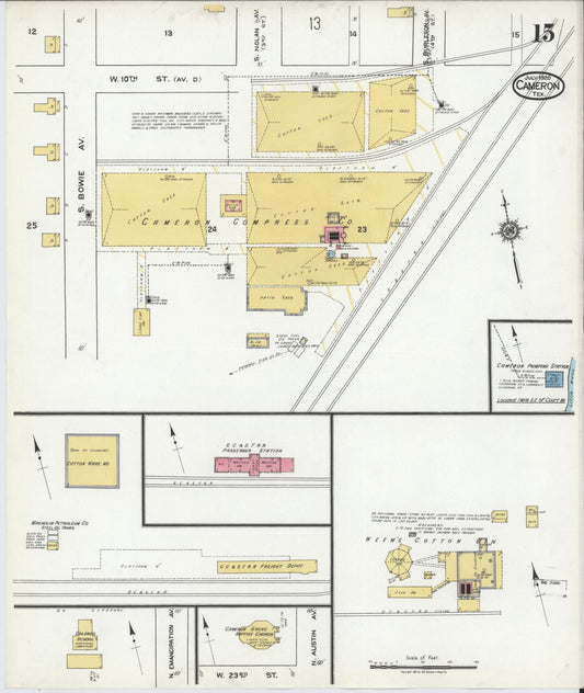 Sanborn Fire Insurance Map from Cameron, Milam County, Texas (1920), Sheet #0015 - Historic Sanborn Fire Insurance Map Print, vintage old map wall art, antique decor, genealogy gift, Texas Texas map