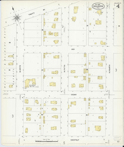 Sanborn Fire Insurance Map from Chillicothe, Peoria County, Illinois (1907), Sheet #0004 - Historic Sanborn Fire Insurance Map Print, vintage old map wall art, antique decor, genealogy gift, Illinois Illinois map
