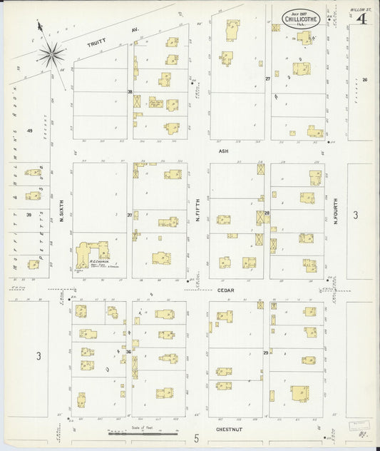 Sanborn Fire Insurance Map from Chillicothe, Peoria County, Illinois (1907), Sheet #0004 - Historic Sanborn Fire Insurance Map Print, vintage old map wall art, antique decor, genealogy gift, Illinois Illinois map