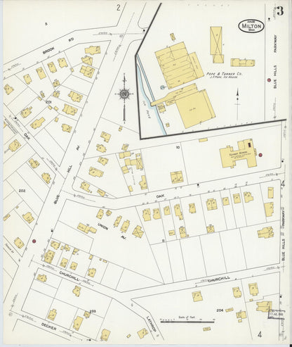 Sanborn Fire Insurance Map from Milton, Norfolk County, Massachusetts (1911), Sheet #0003 - Complete Map Set gallery image, historic Sanborn map, vintage wall art, Massachusetts Massachusetts