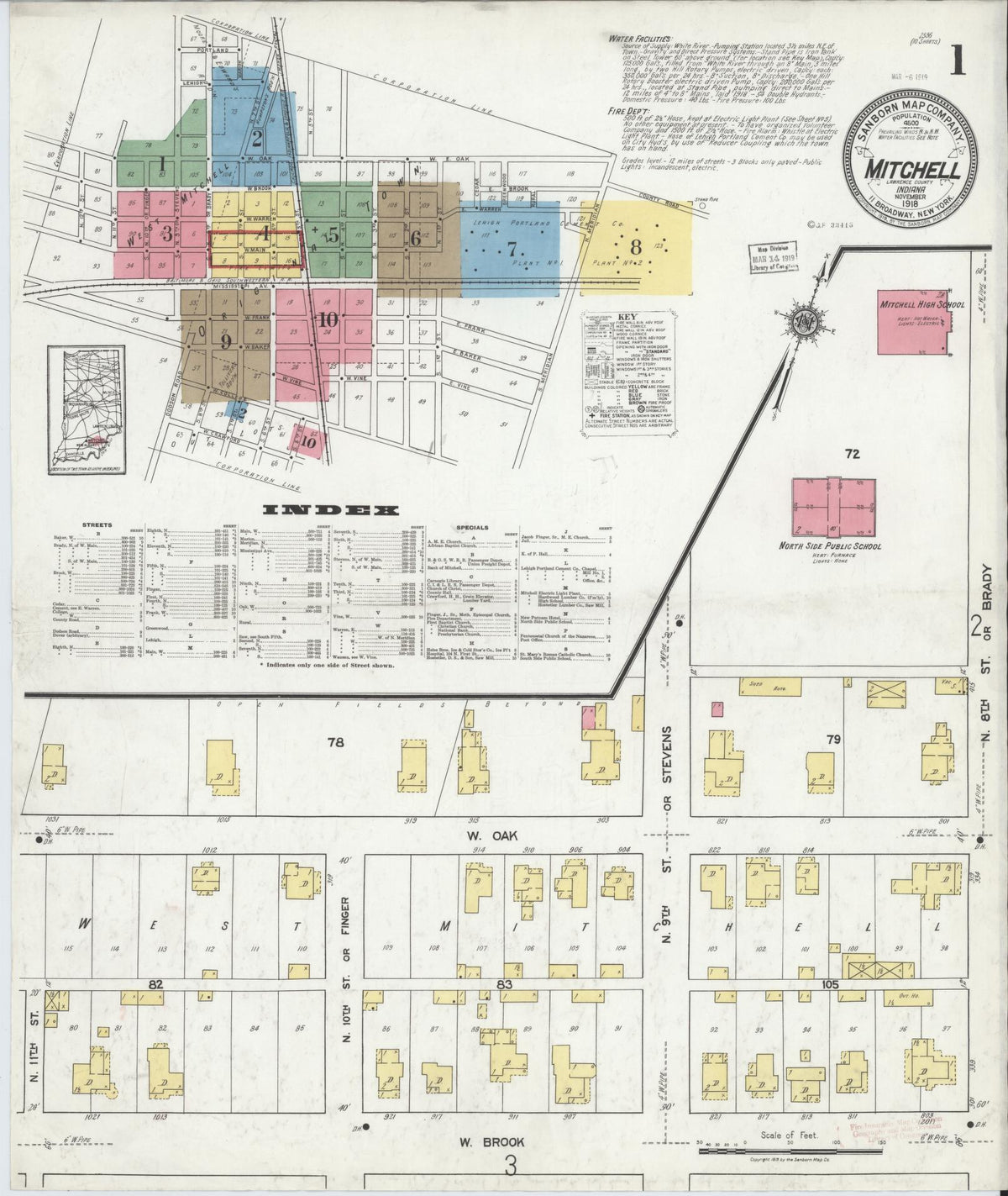 Sanborn Fire Insurance Map from Mitchell, Lawrence County, Indiana (1918), Sheet #0001 - Historic Sanborn Fire Insurance Map Print, vintage old map wall art, antique decor, genealogy gift, Indiana Indiana map