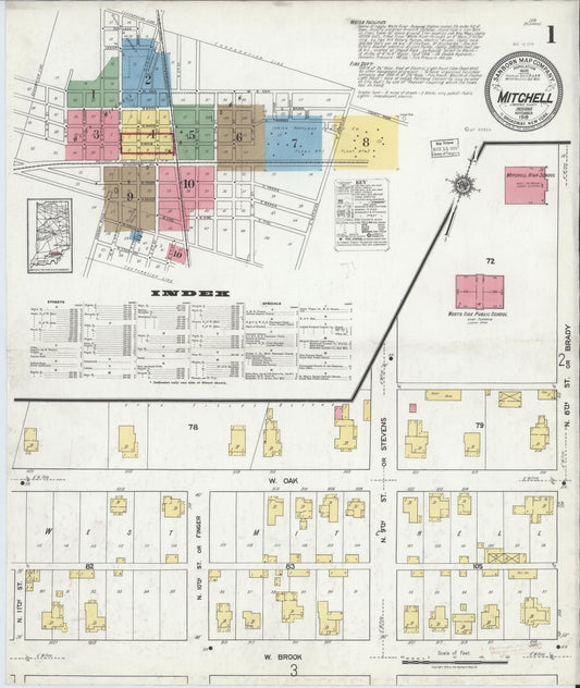 Sanborn Fire Insurance Map from Mitchell, Lawrence County, Indiana (1918), Sheet #0001 - Historic Sanborn Fire Insurance Map Print, vintage old map wall art, antique decor, genealogy gift, Indiana Indiana map