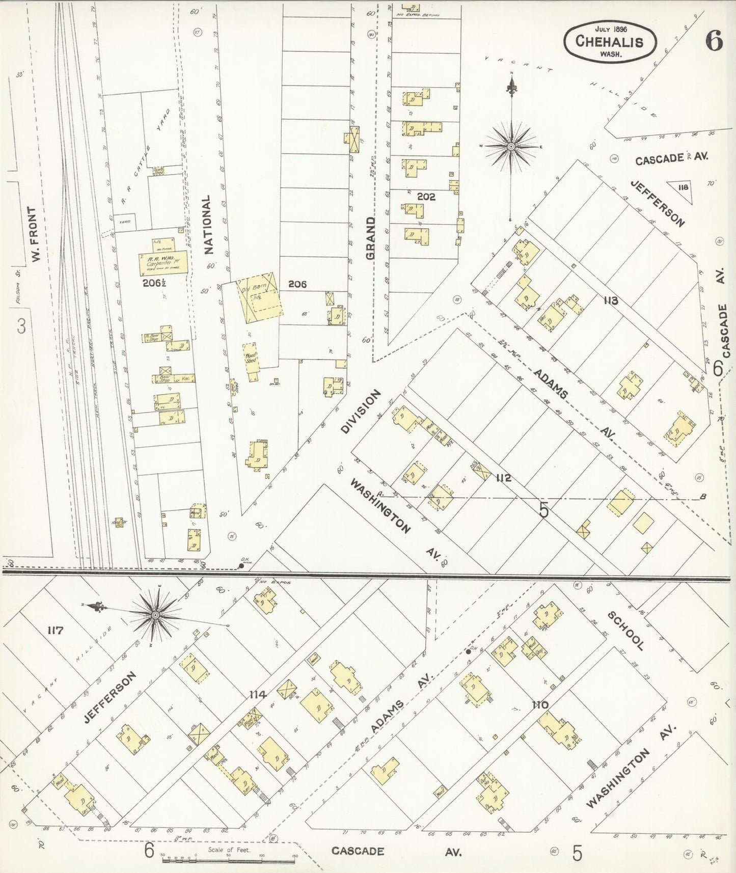 Sanborn Fire Insurance Map from Chehalis, Lewis County, Washington (1896), Sheet #0006 - Complete Map Set gallery image, historic Sanborn map, vintage wall art, Washington Washington
