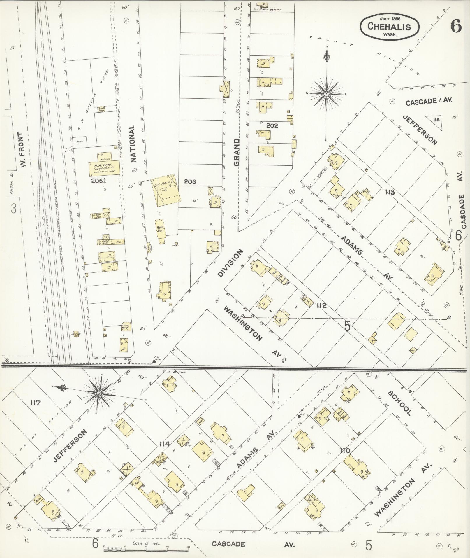 Sanborn Fire Insurance Map from Chehalis, Lewis County, Washington (1896), Sheet #0006 - Complete Map Set gallery image, historic Sanborn map, vintage wall art, Washington Washington