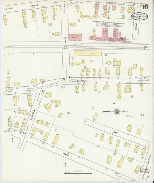 Sanborn Fire Insurance Map from Greenfield, Franklin County, Massachusetts (1914), Sheet #0016 - Historic Sanborn Fire Insurance Map Print, vintage old map wall art, antique decor, genealogy gift, Massachusetts Massachusetts map