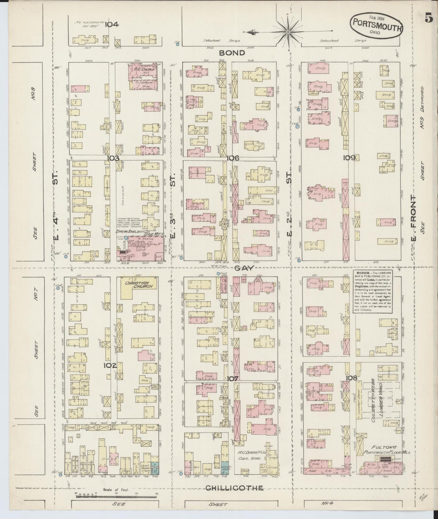 Sanborn Fire Insurance Map from Portsmouth, Scioto County, Ohio (1884), Sheet #0005 - Complete Map Set gallery image, historic Sanborn map, vintage wall art, Ohio Ohio