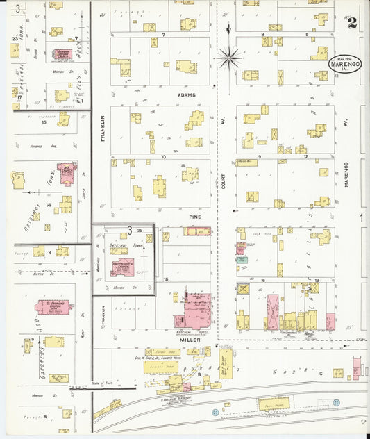 Sanborn Fire Insurance Map from Marengo, Iowa County, Iowa (1906), Sheet #0002 - Historic Sanborn Fire Insurance Map Print, vintage old map wall art