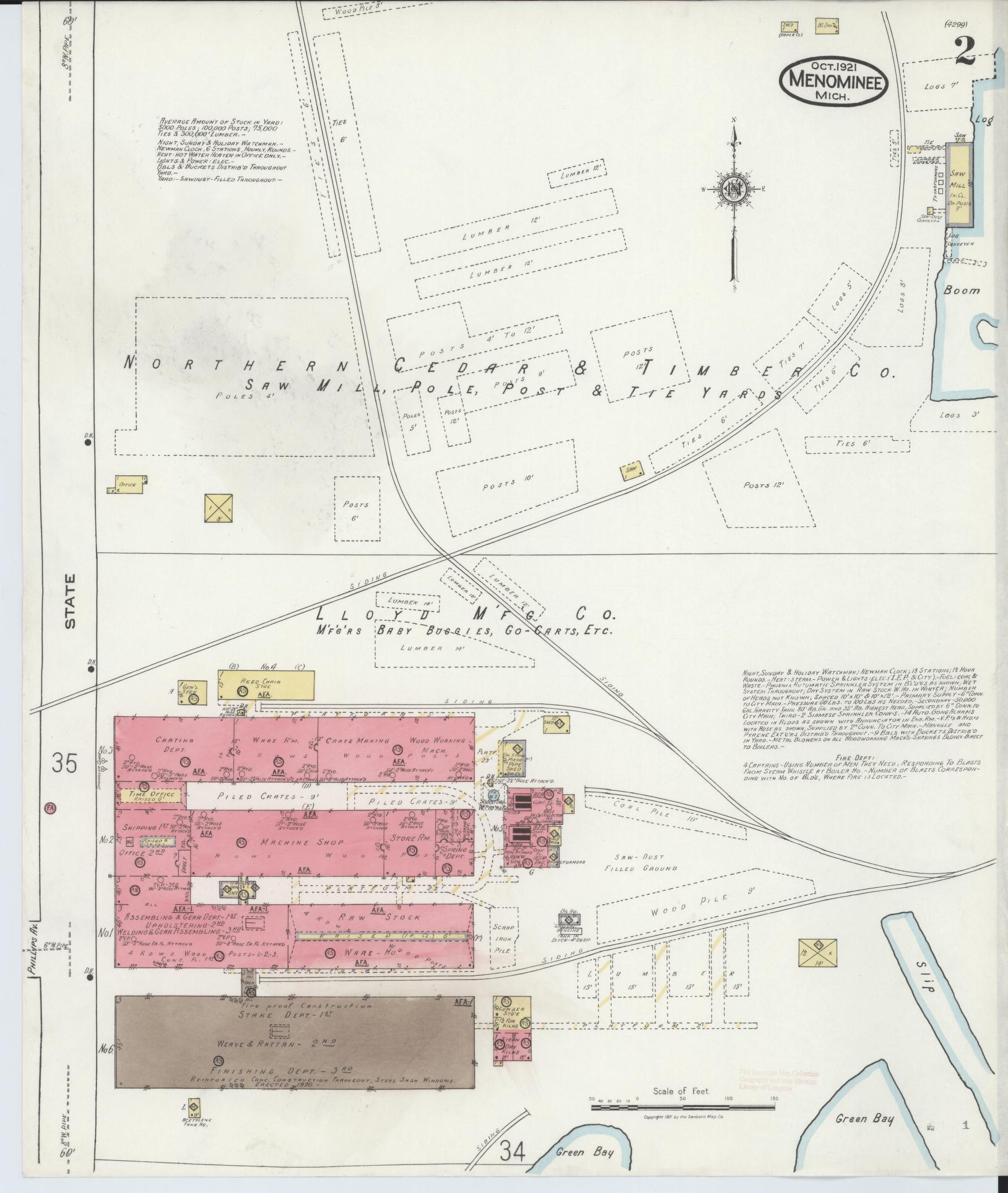 Sanborn Fire Insurance Map from Menominee, Menominee County, Michigan (1921), Sheet #0002 - Historic Sanborn Fire Insurance Map Print, vintage old map wall art, antique decor, genealogy gift, Michigan Michigan map