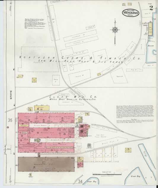 Sanborn Fire Insurance Map from Menominee, Menominee County, Michigan (1921), Sheet #0002 - Historic Sanborn Fire Insurance Map Print, vintage old map wall art, antique decor, genealogy gift, Michigan Michigan map