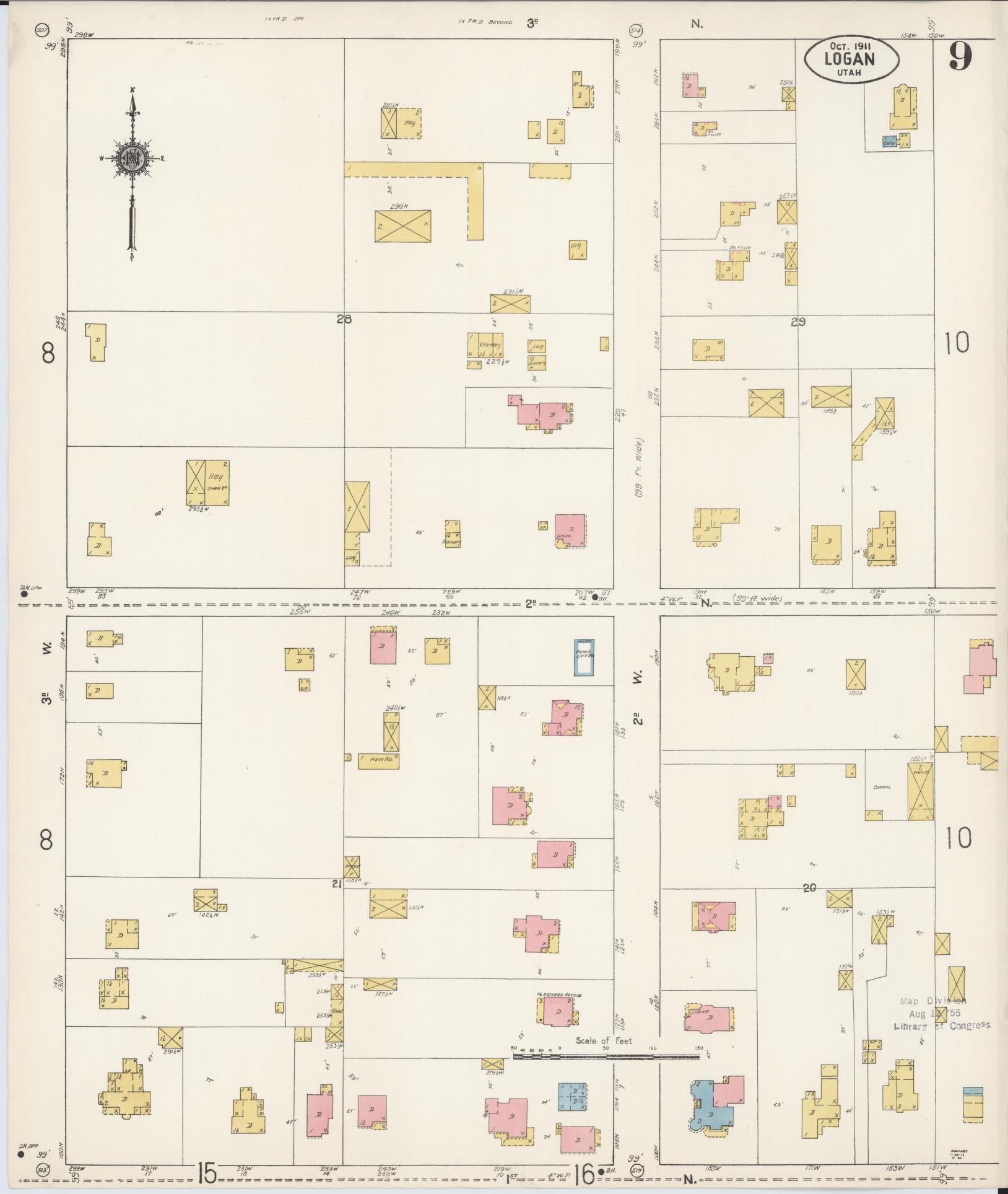Sanborn Fire Insurance Map from Logan, Cache County, Utah (1911), Sheet #0009 - Historic Sanborn Fire Insurance Map Print, vintage old map wall art, antique decor, genealogy gift, Utah Utah map