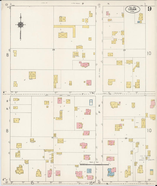 Sanborn Fire Insurance Map from Logan, Cache County, Utah (1911), Sheet #0009 - Historic Sanborn Fire Insurance Map Print, vintage old map wall art, antique decor, genealogy gift, Utah Utah map