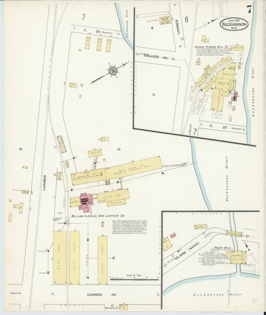 Sanborn Fire Insurance Map from Buckhannon, Upshur County, West Virginia (1913), Sheet #0007 - Historic Sanborn Fire Insurance Map Print, vintage old map wall art, antique decor, genealogy gift, West Virginia West Virginia map