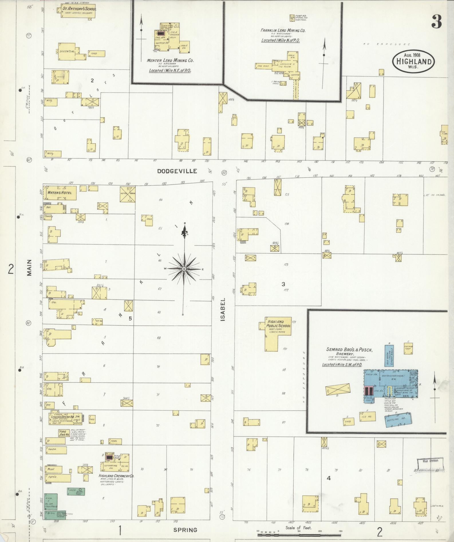 Sanborn Fire Insurance Map from Highland, Iowa County, Wisconsin (1908), Sheet #0003 - Complete Map Set gallery image, historic Sanborn map, vintage wall art, Wisconsin Wisconsin