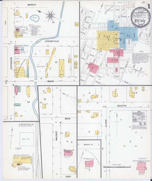 Sanborn Fire Insurance Map from Bolivar, Polk County, Missouri (1900), Sheet #0001 - Complete Map Set gallery image, historic Sanborn map, vintage wall art, Missouri Missouri
