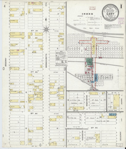 Sanborn Fire Insurance Map from Gary, Lake County, Indiana (1907), Sheet #0001 - Complete Map Set gallery image, historic Sanborn map, vintage wall art, Indiana Indiana