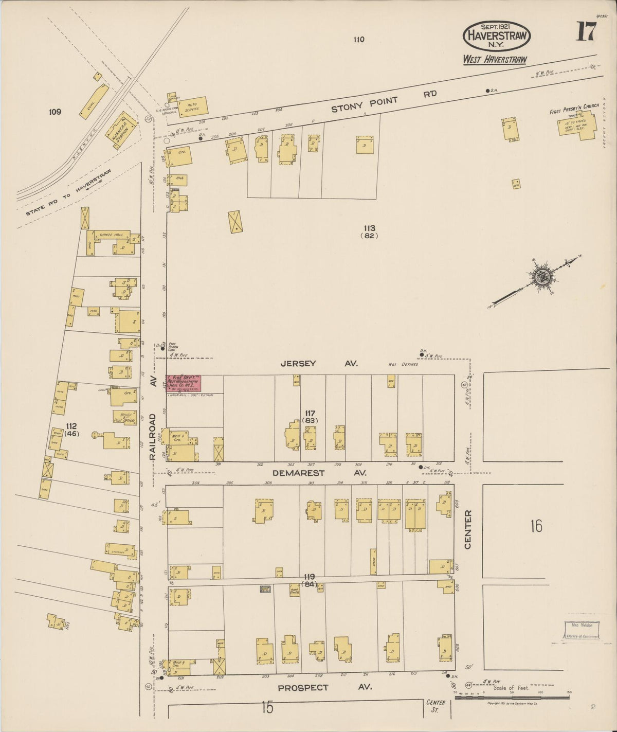 Sanborn Fire Insurance Map from Haverstraw, Rockland County, New York (1921), Sheet #0017 - Historic Sanborn Fire Insurance Map Print, vintage old map wall art, antique decor, genealogy gift, New York New York map