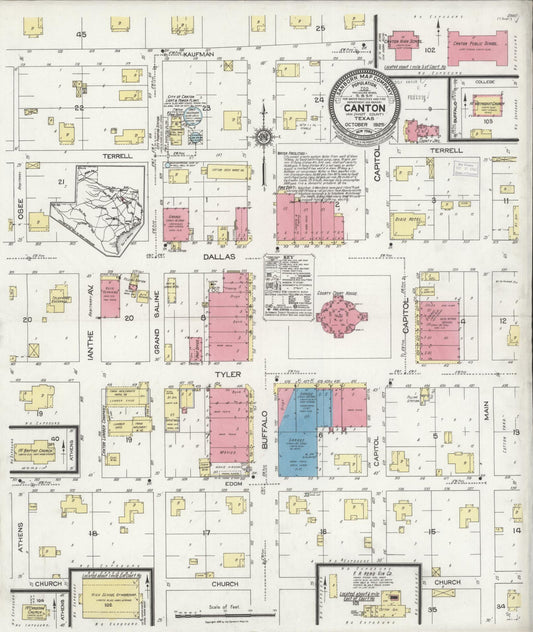 Sanborn Fire Insurance Map from Canton, Van Zandt County, Texas (1925), Sheet #0001 - Historic Sanborn Fire Insurance Map Print, vintage old map wall art, antique decor, genealogy gift, Texas Texas map