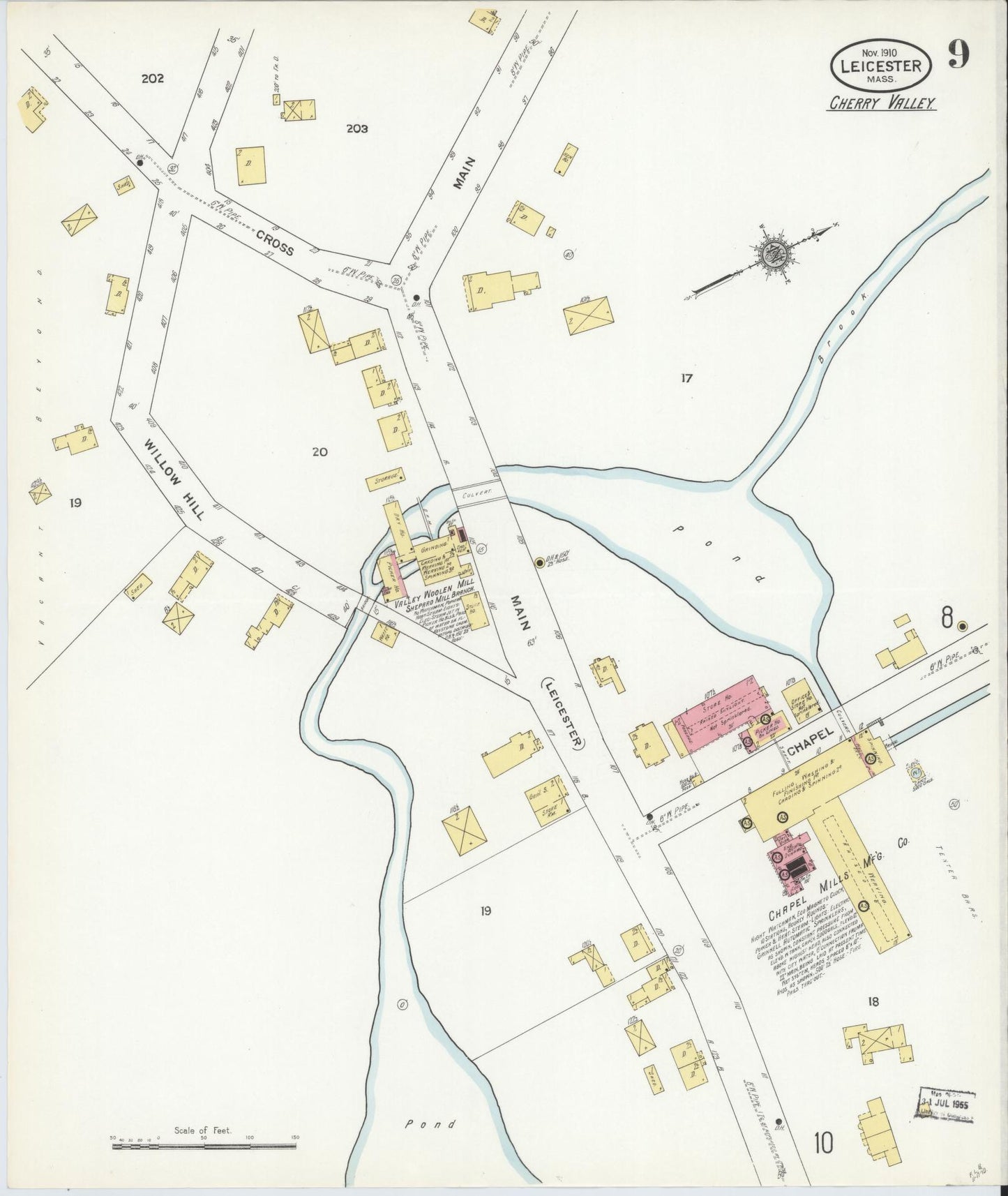 Sanborn Fire Insurance Map from Leicester, Worcester County, Massachusetts (1910), Sheet #0009 - Historic Sanborn Fire Insurance Map Print, vintage old map wall art, antique decor, genealogy gift, Massachusetts Massachusetts map