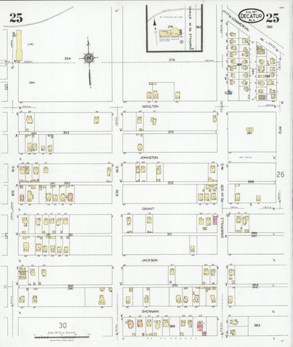 Sanborn Fire Insurance Map from Decatur, Morgan County, Alabama (1927), Sheet #0025 - Complete Map Set gallery image, historic Sanborn map, vintage wall art, Alabama Alabama