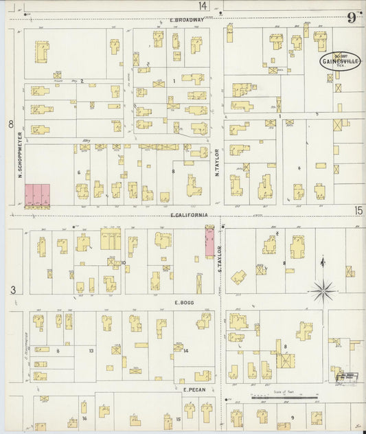 Sanborn Fire Insurance Map from Gainesville, Cooke County, Texas (1897), Sheet #0009 - Historic Sanborn Fire Insurance Map Print, vintage old map wall art, antique decor, genealogy gift, Texas Texas map