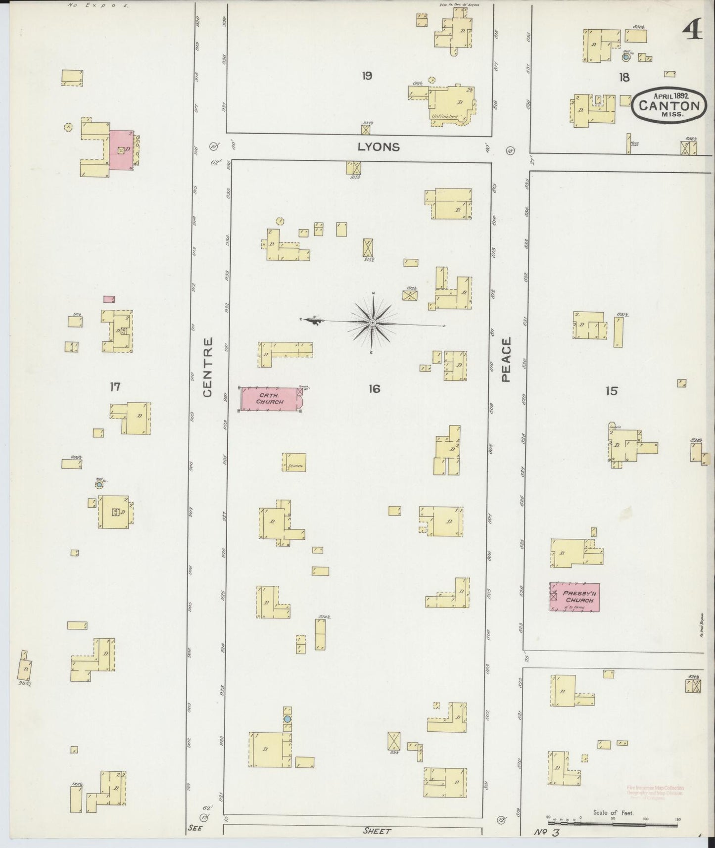 Sanborn Fire Insurance Map from Canton, Madison County, Mississippi (1892), Sheet #0004 - Historic Sanborn Fire Insurance Map Print, vintage old map wall art, antique decor, genealogy gift, Mississippi Mississippi map