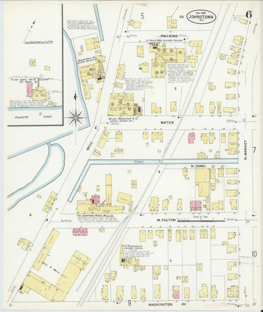 Sanborn Fire Insurance Map from Johnstown, Fulton County, New York (1907), Sheet #0006 - Historic Sanborn Fire Insurance Map Print, vintage old map wall art, antique decor, genealogy gift, New York New York map