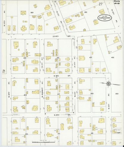 Sanborn Fire Insurance Map from Corsicana, Navarro County, Texas (1910), Sheet #0022 - Complete Map Set gallery image, historic Sanborn map, vintage wall art, Texas Texas