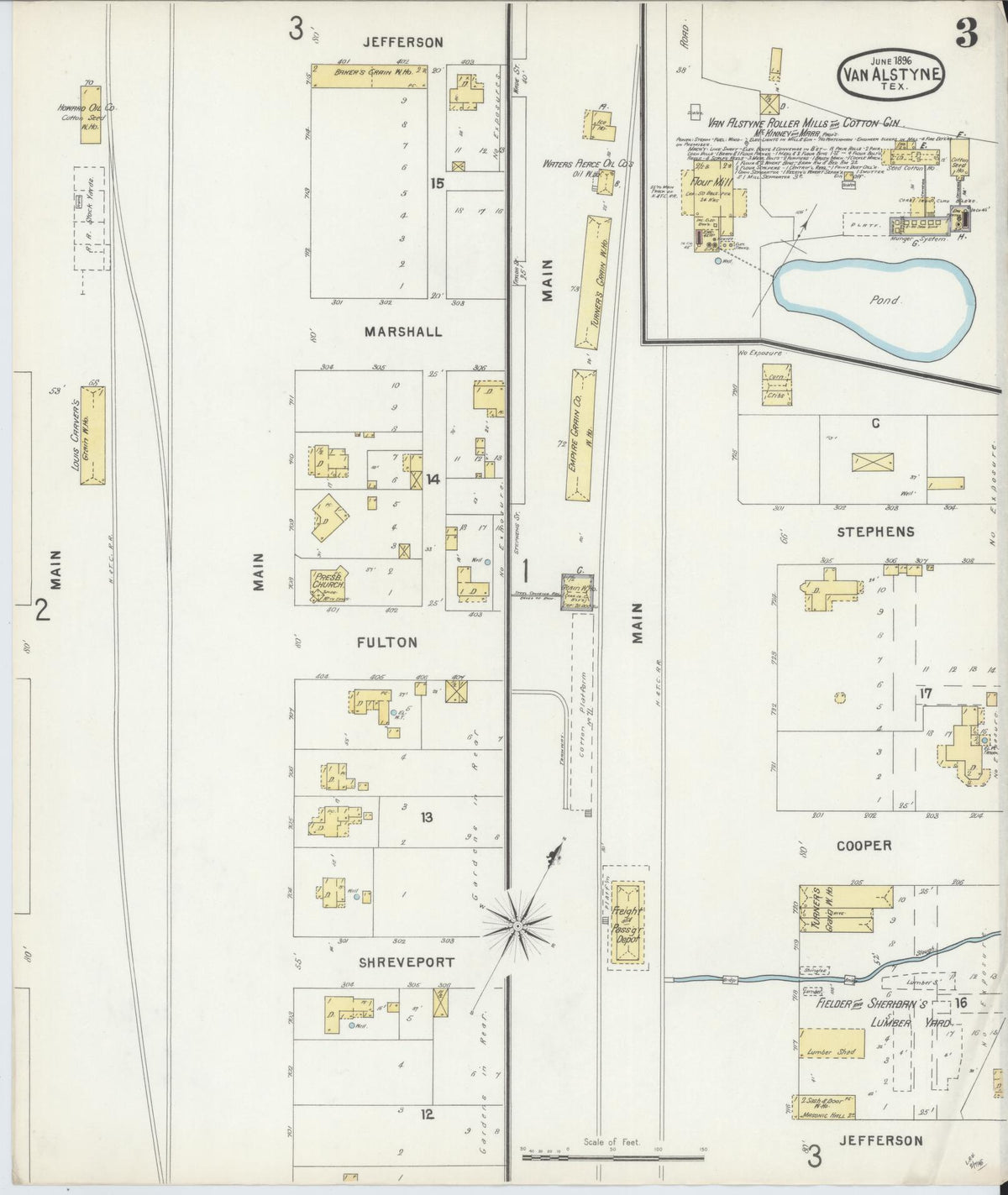 Sanborn Fire Insurance Map from Van Alstyne, Grayson County, Texas (1896), Sheet #0003 - Historic Sanborn Fire Insurance Map Print, vintage old map wall art, antique decor, genealogy gift, Texas Texas map