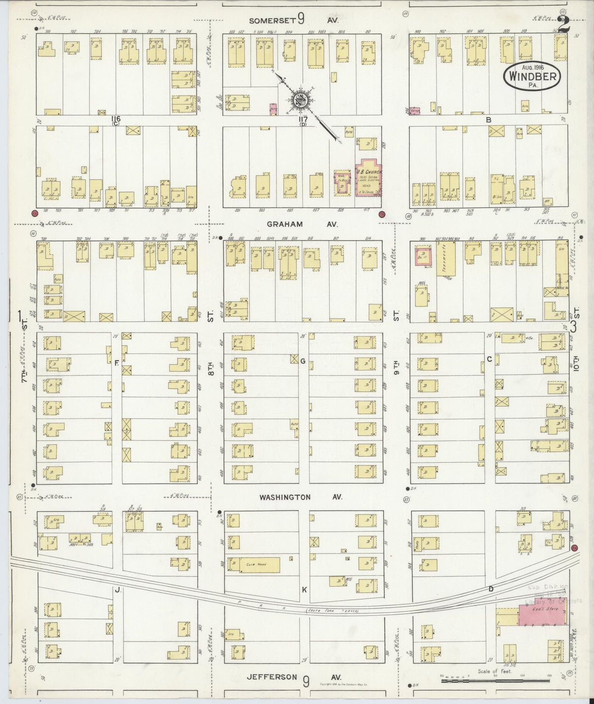Sanborn Fire Insurance Map from Windber, Somerset County, Pennsylvania (1916), Sheet #0002 - Historic Sanborn Fire Insurance Map Print, vintage old map wall art, antique decor, genealogy gift, Pennsylvania Pennsylvania map