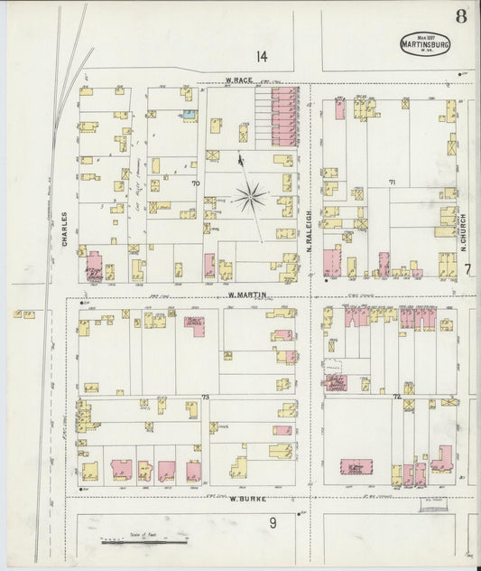 Sanborn Fire Insurance Map from Martinsburg, Berkeley County, West Virginia (1897), Sheet #0008 - Historic Sanborn Fire Insurance Map Print, vintage old map wall art, antique decor, genealogy gift, West Virginia West Virginia map