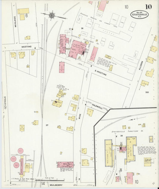 Sanborn Fire Insurance Map from Statesville, Iredell County, North Carolina (1911), Sheet #0010 - Historic Sanborn Fire Insurance Map Print, vintage old map wall art, antique decor, genealogy gift, North Carolina North Carolina map